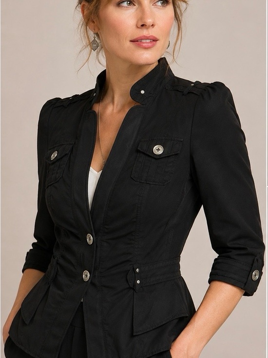 White House Black Market Jackets & Blazers - White House Black Market fitted black military utility jacket rivet bow details